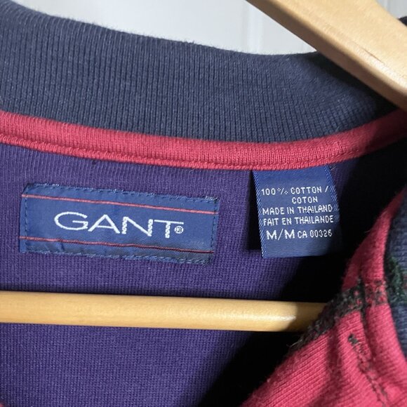 90s Gant Polo Shirt Mens M Rugby Shirt Colourblock Green Long Sleeve Preppy - Picture 2 of 5